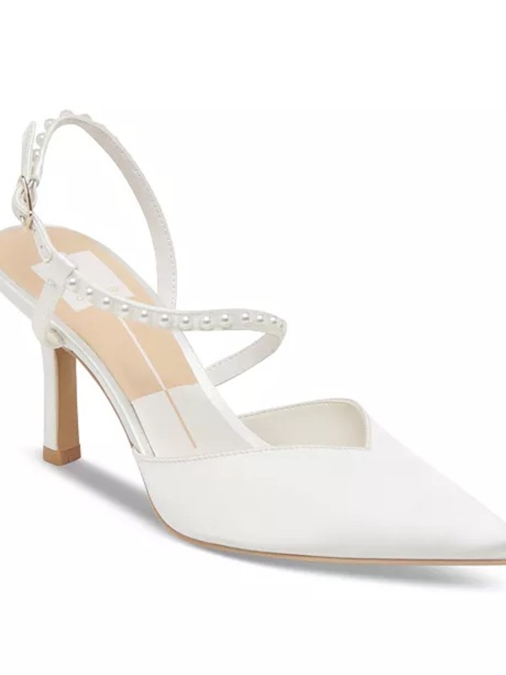 Dolce Vita White Pearl-Strap Pointed Slingback Heels